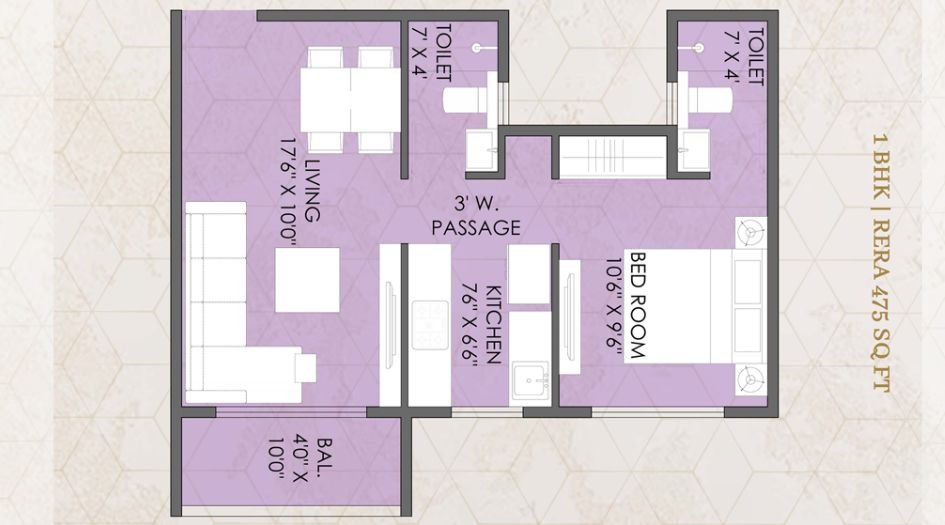 Shreeji-Skyrise-Centralink-Floor-Plan-1 BHK-475 Sqft